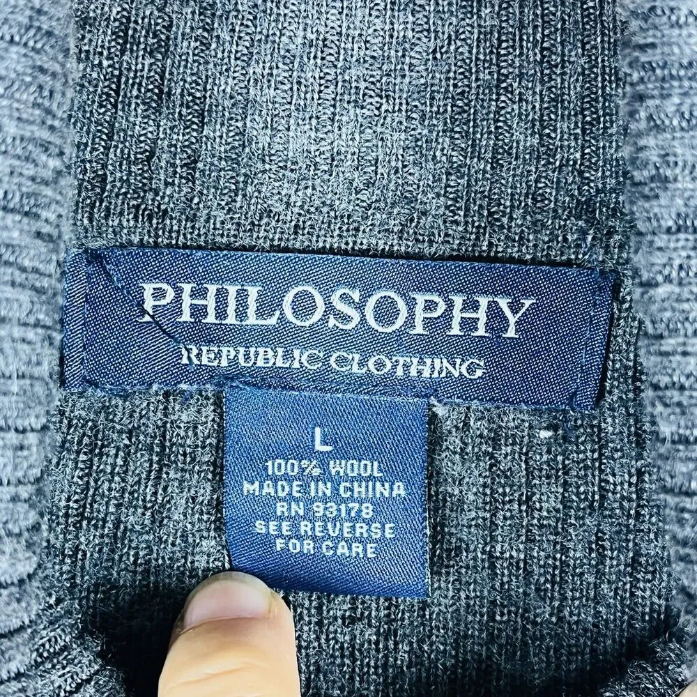 Philosophy Republic 100% Wool Ribbed Turtleneck Sweater Charcoal Gray L